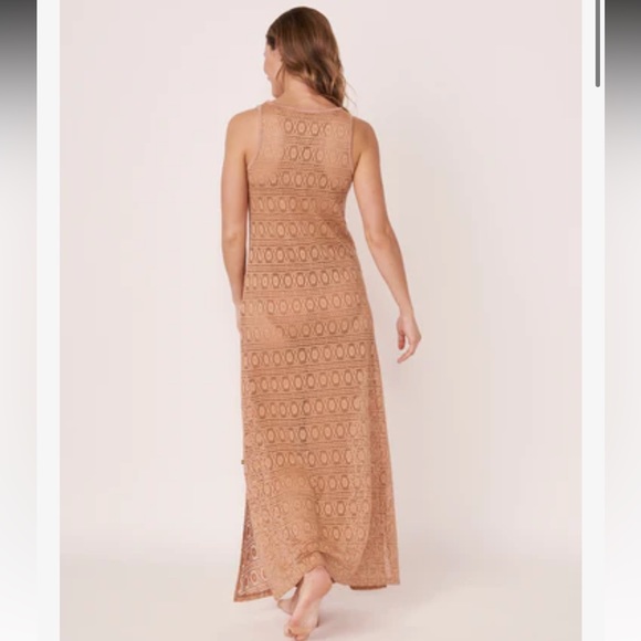 NWT La Vie en Rose Crochet Maxi Dress Beach Cover Up XL Brown - Picture 2 of 10